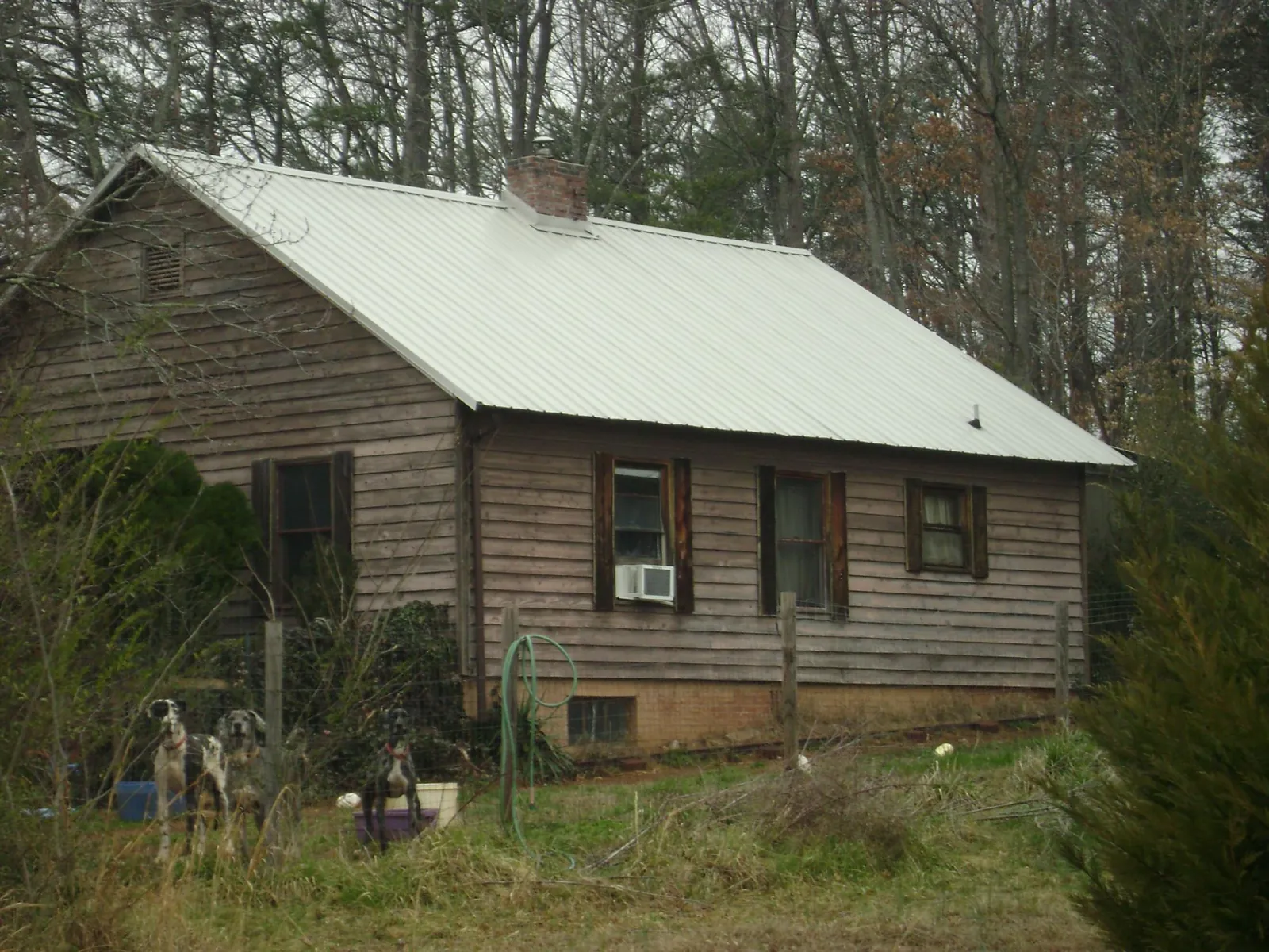 White metal roof on an old wood sided farmhouse, from a Metal Roof Installation job in Monticello